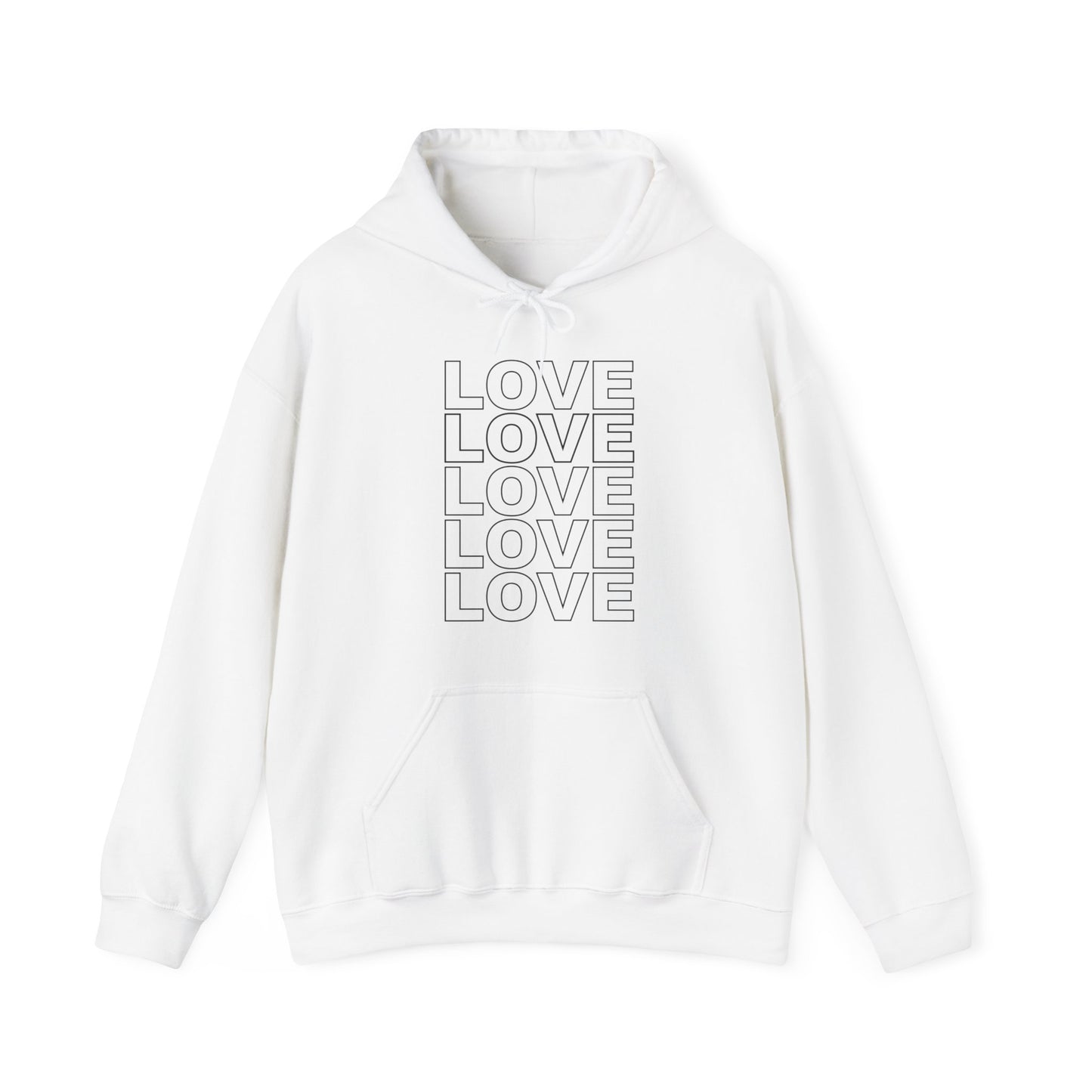 Live Love Be Peace LOVE stack front pullover hoodie in black on white