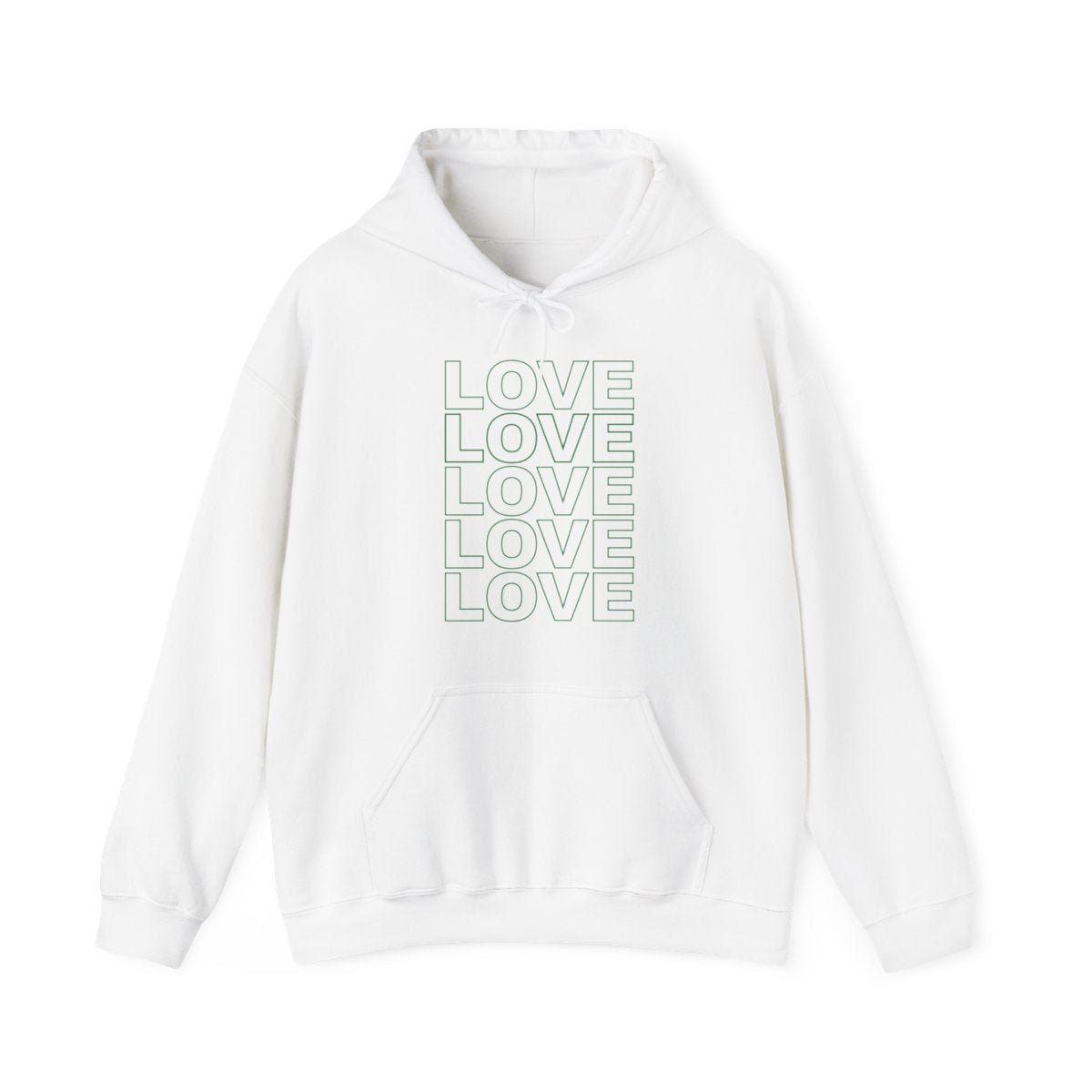 Live Love Be Peace LOVE stack front pullover hoodie in green on white