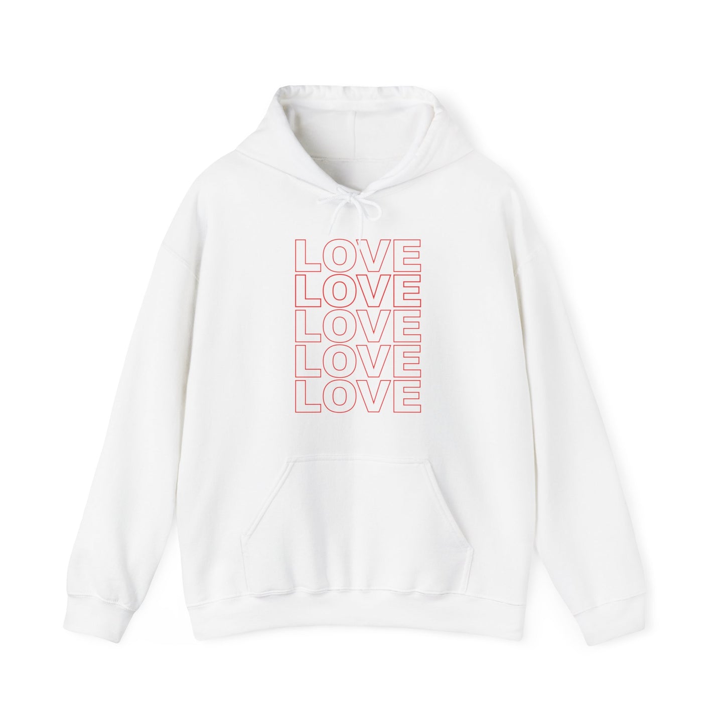 Live Love Be Peace LOVE stack front pullover hoodie in red on white