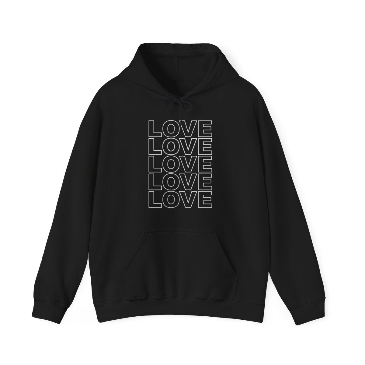 Live Love Be Peace LOVE stack front pullover hoodie in white on black
