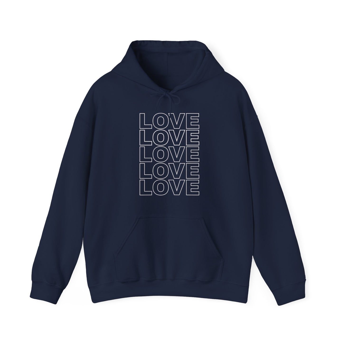 Live Love Be Peace LOVE stack front pullover hoodie in white on navy