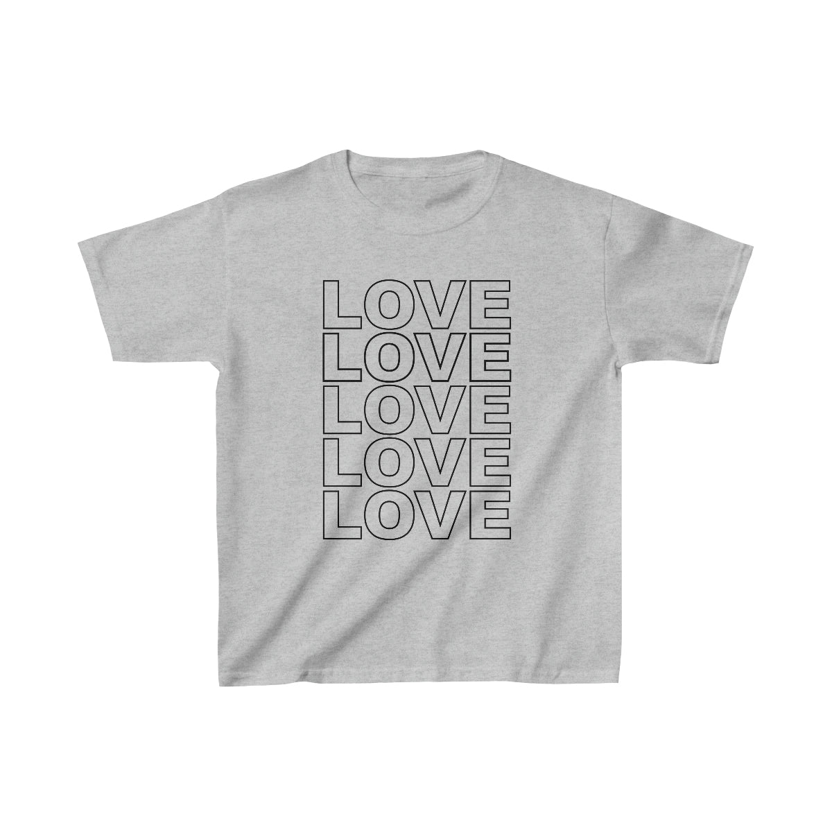 Live Love Be Peace LOVE Stack kids t shirt in black on grey