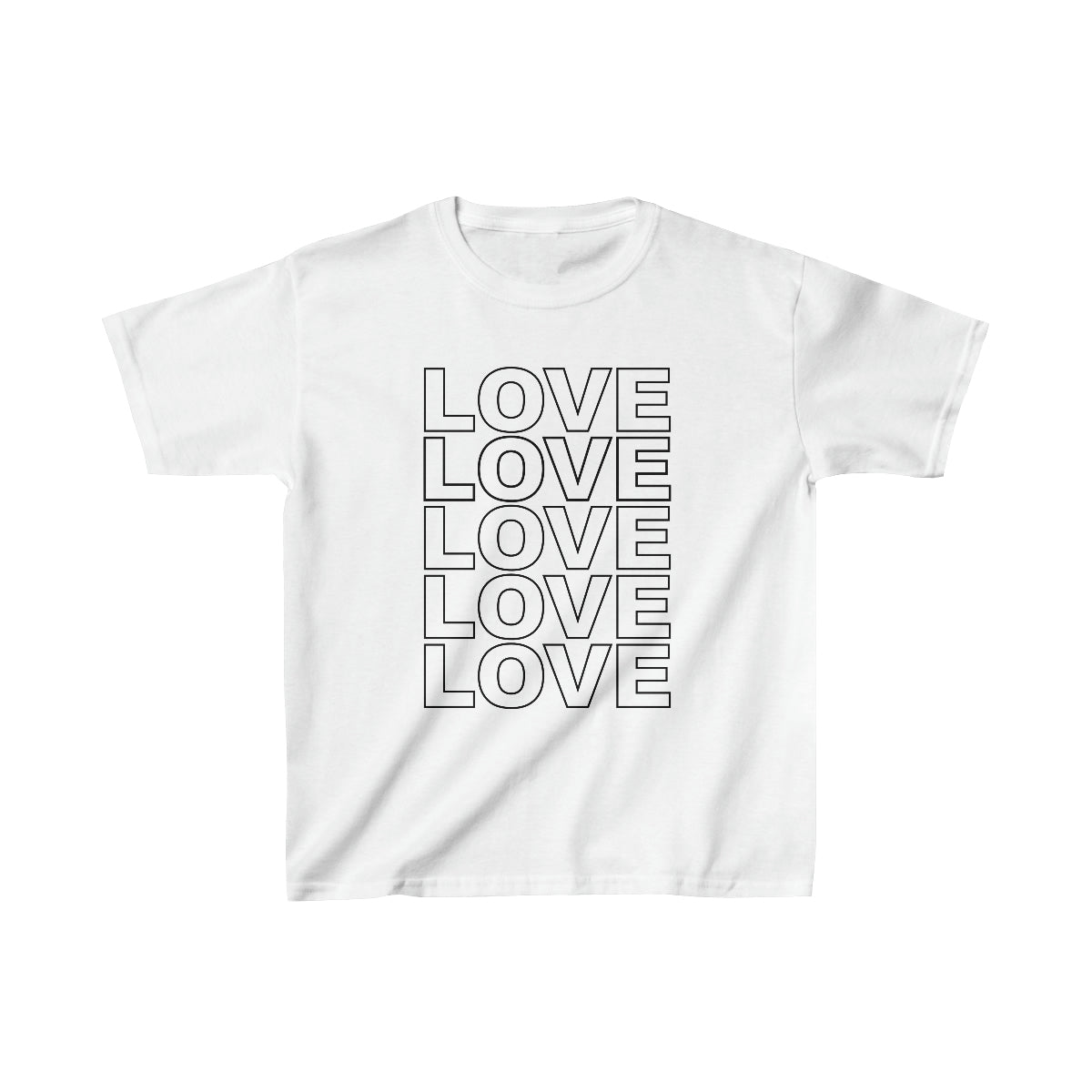 Live Love Be Peace LOVE Stack kids t shirt in black on white