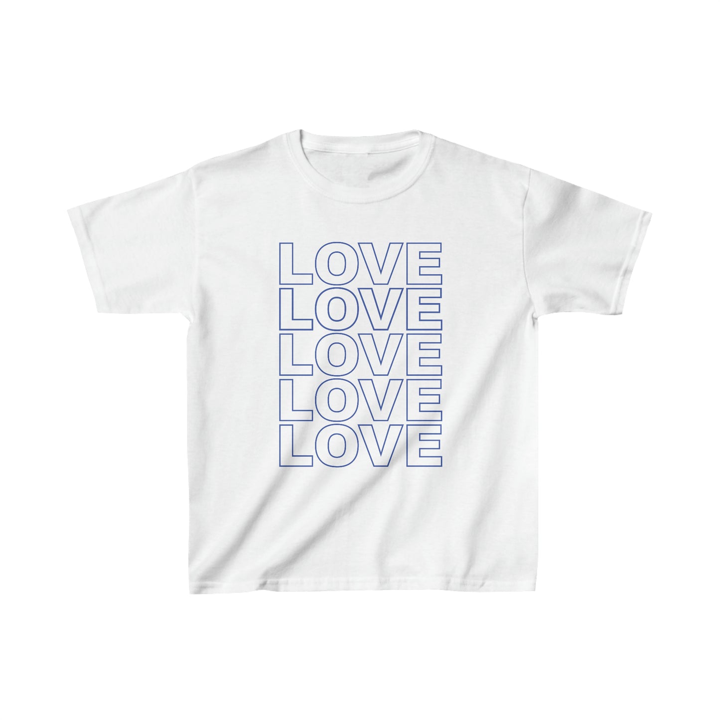 Live Love Be Peace LOVE Stack kids t shirt in blue on white