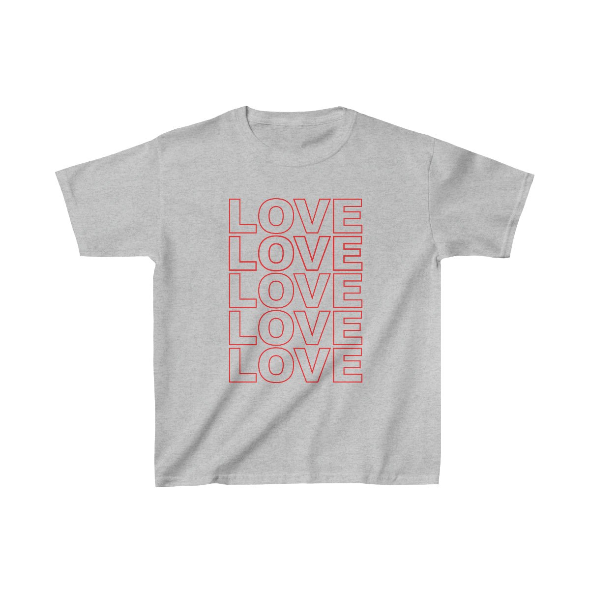 Live Love Be Peace LOVE Stack kids t shirt in red on grey