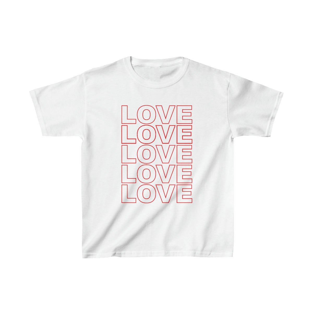 Live Love Be Peace LOVE Stack kids t shirt in red on white