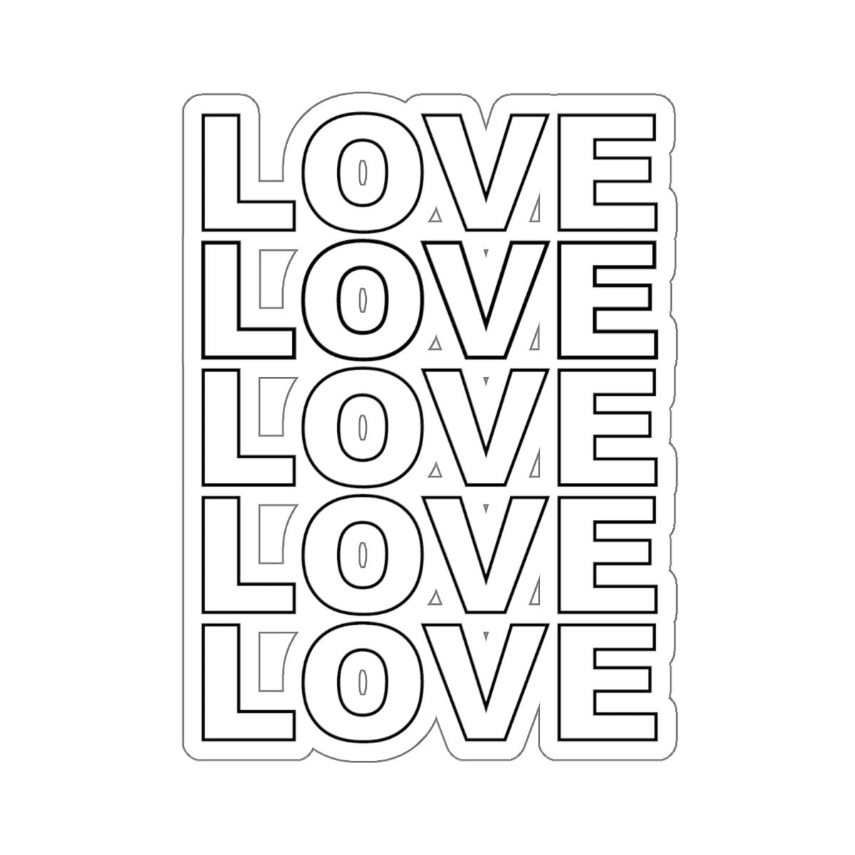 Live Love Be Peace LOVE stack kiss cut sticker in black