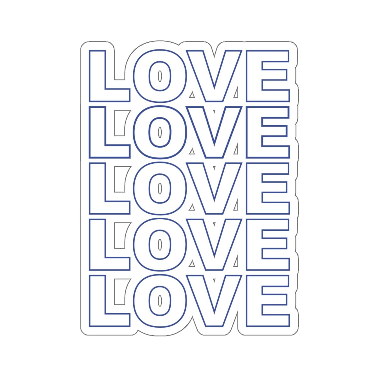 Live Love Be Peace LOVE stack kiss cut sticker in blue