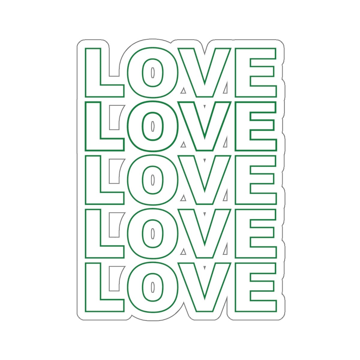 Live Love Be Peace LOVE stack kiss cut sticker in green