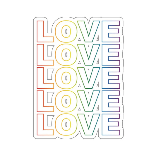 Live Love Be Peace LOVE stack kiss cut sticker in rainbow