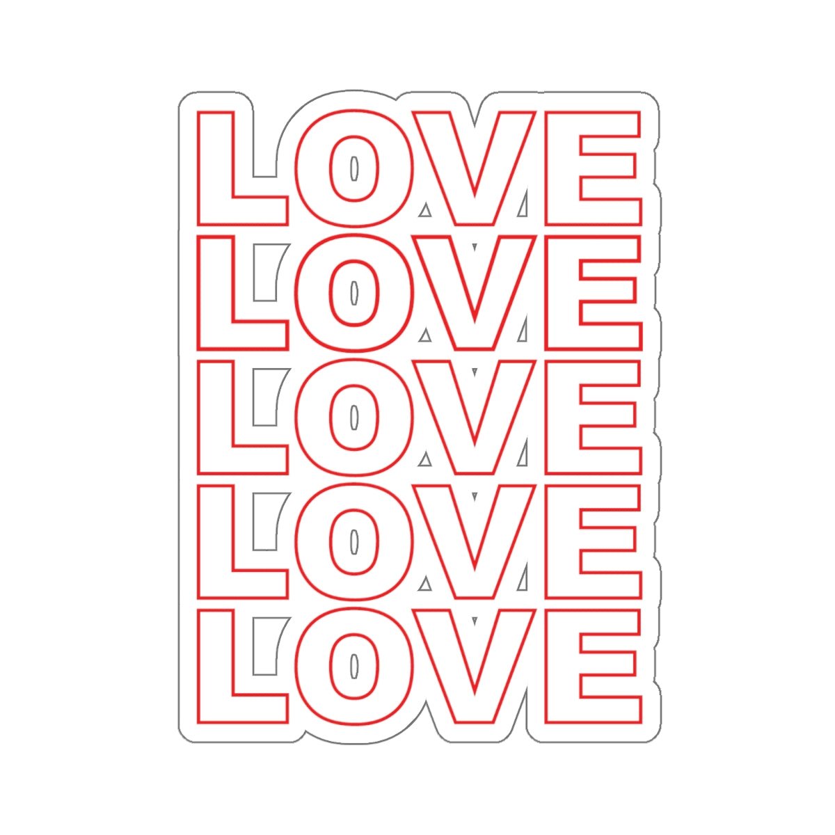 Live Love Be Peace LOVE stack kiss cut sticker in red