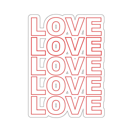 Live Love Be Peace LOVE stack kiss cut sticker in red