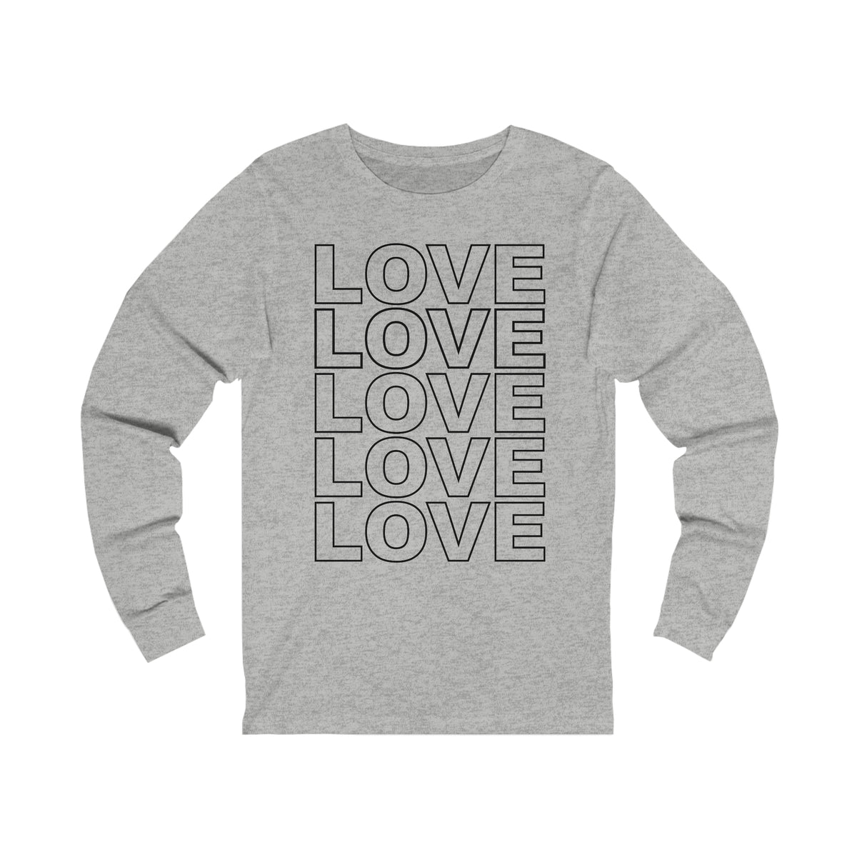Live Love Be Peace LOVE Stack long sleeve t shirt in black on grey
