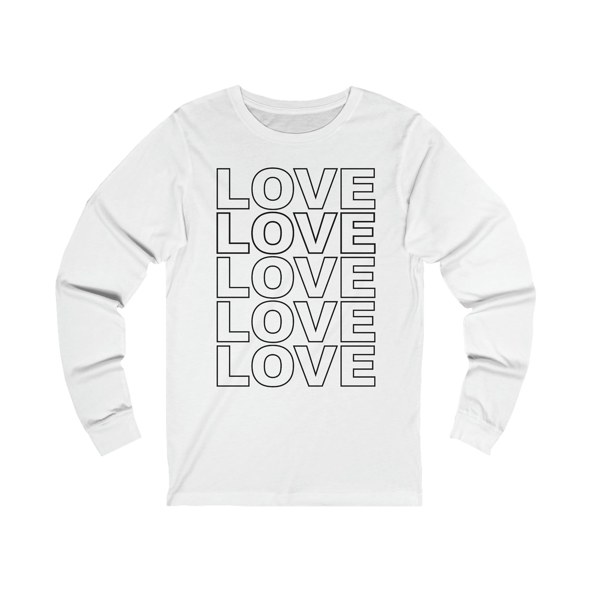Live Love Be Peace LOVE Stack long sleeve t shirt in black on white