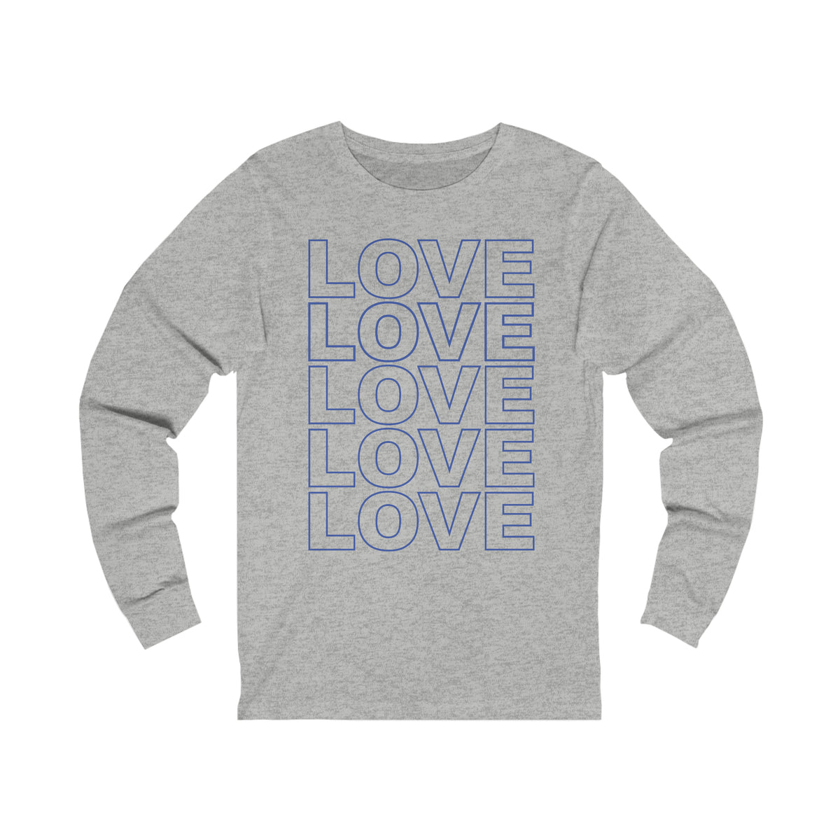 Live Love Be Peace LOVE Stack long sleeve t shirt in blue on grey