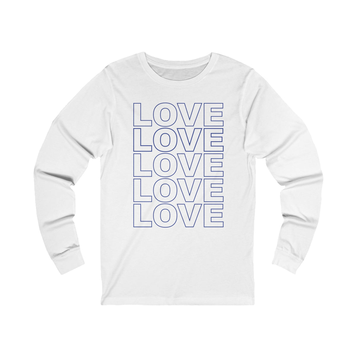 Live Love Be Peace LOVE Stack long sleeve t shirt in blue on white