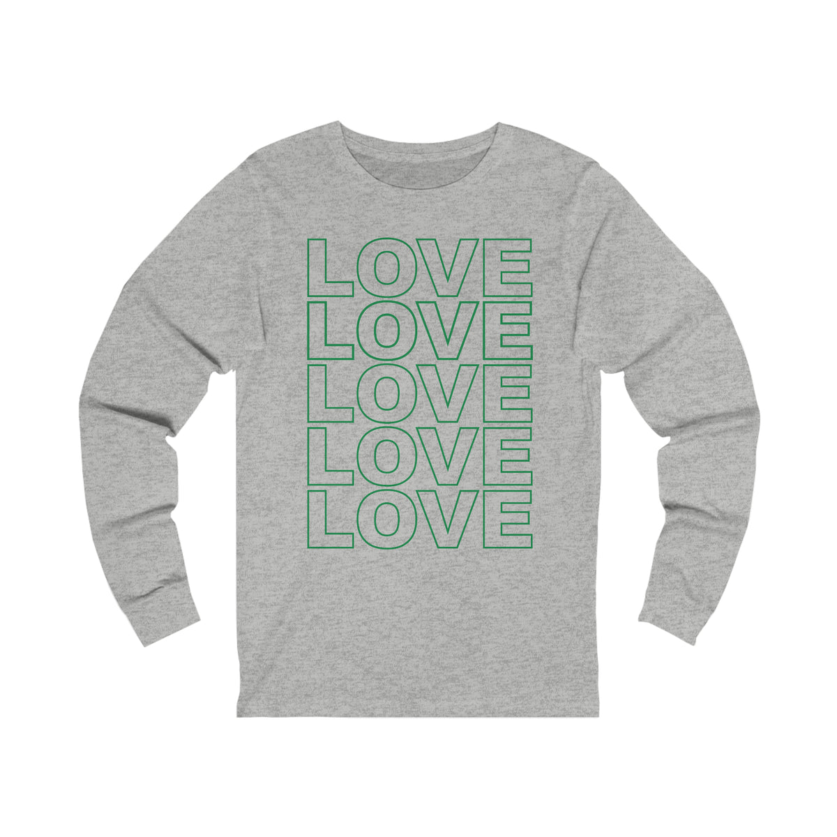 Live Love Be Peace LOVE Stack long sleeve t shirt in green on grey