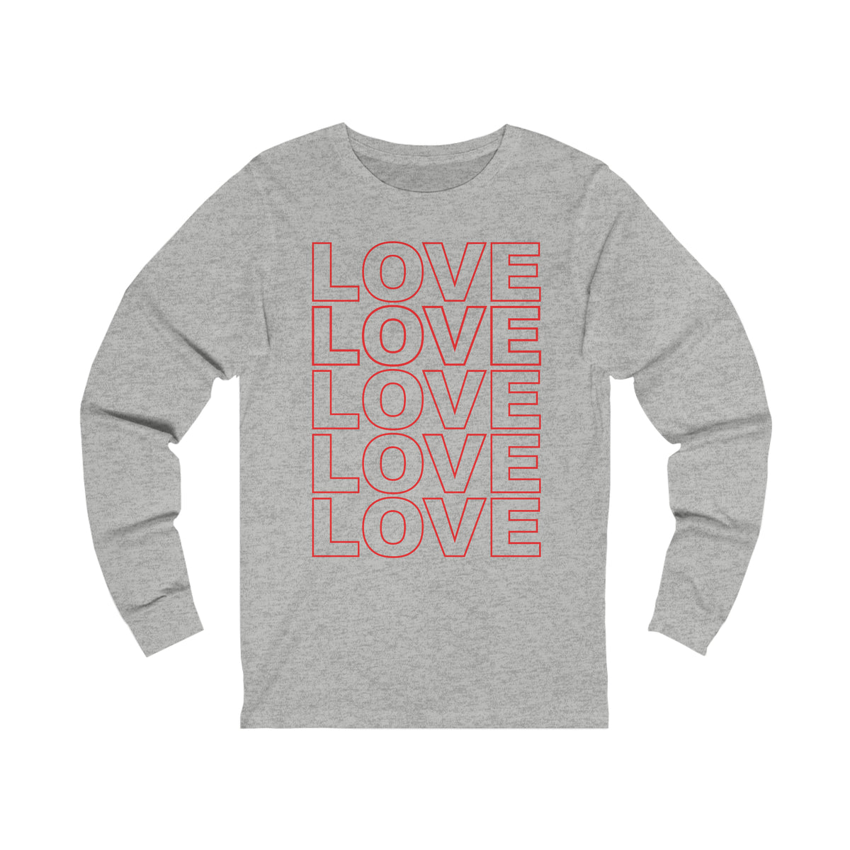 Live Love Be Peace LOVE Stack long sleeve t shirt in red on grey