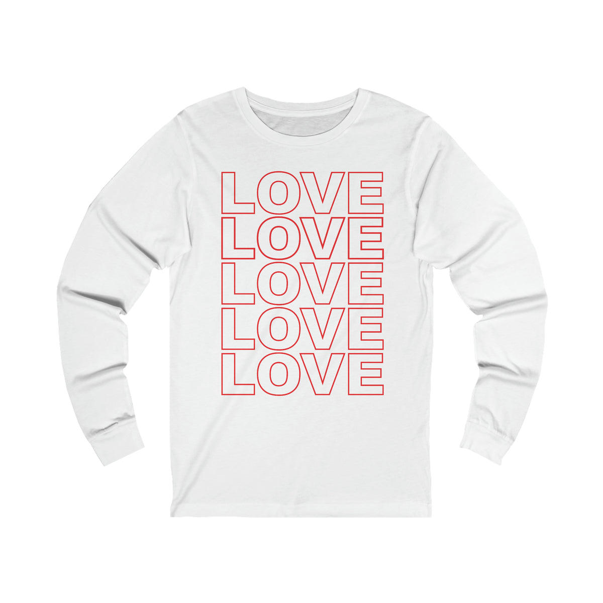 Live Love Be Peace LOVE Stack long sleeve t shirt in red on white