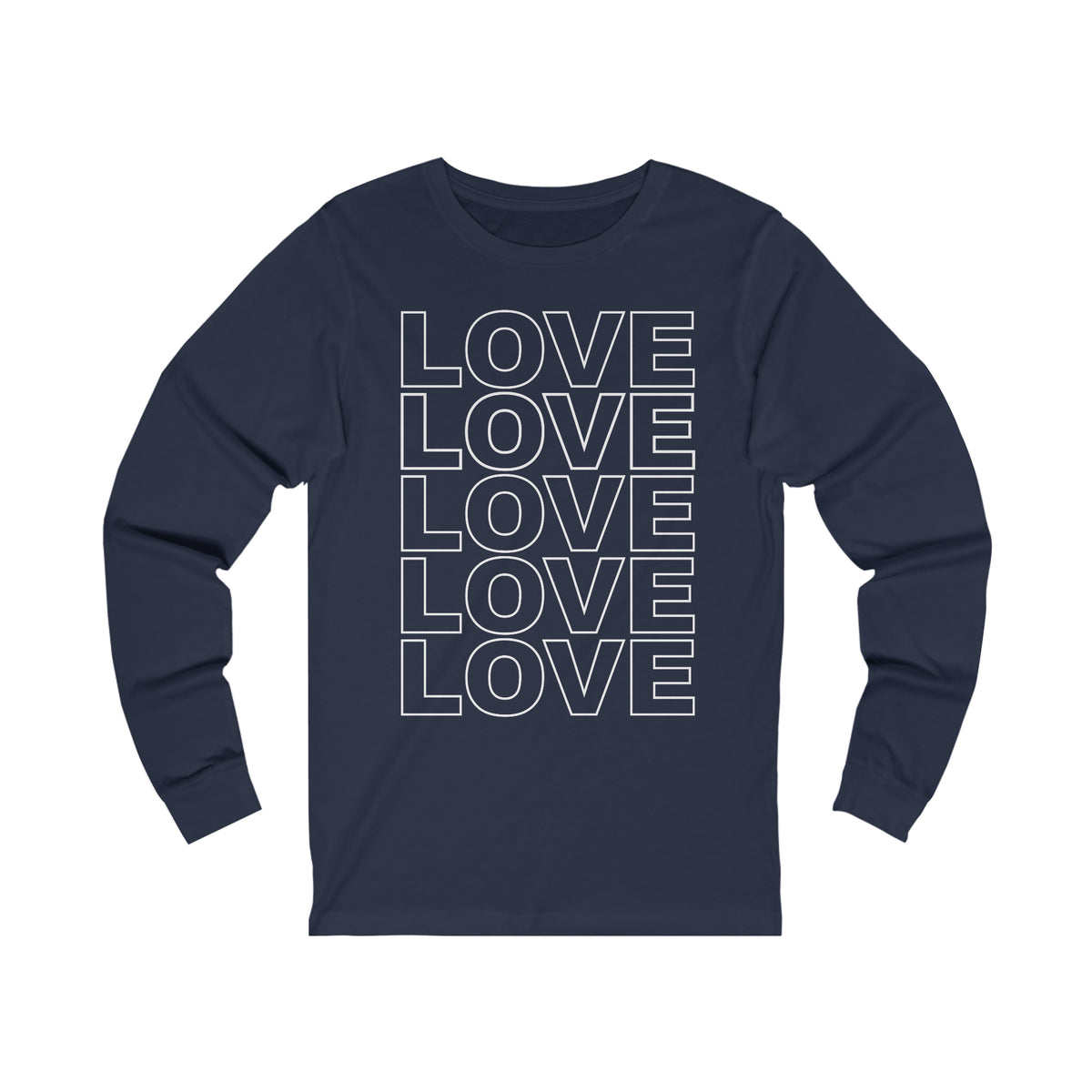 Live Love Be Peace LOVE Stack long sleeve t shirt in white on navy