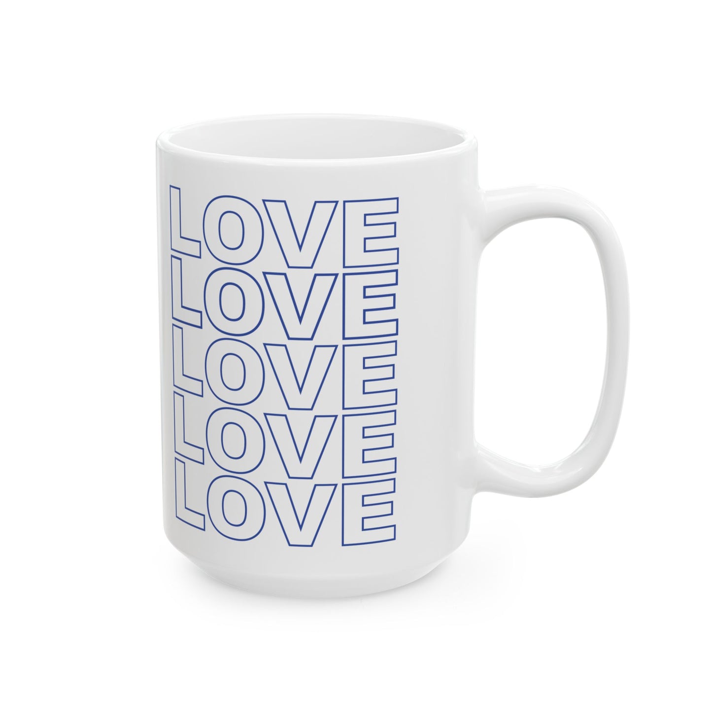 Blue LOVE Stack Mug with Live Love Be Peace Logo – 15oz-Love Side