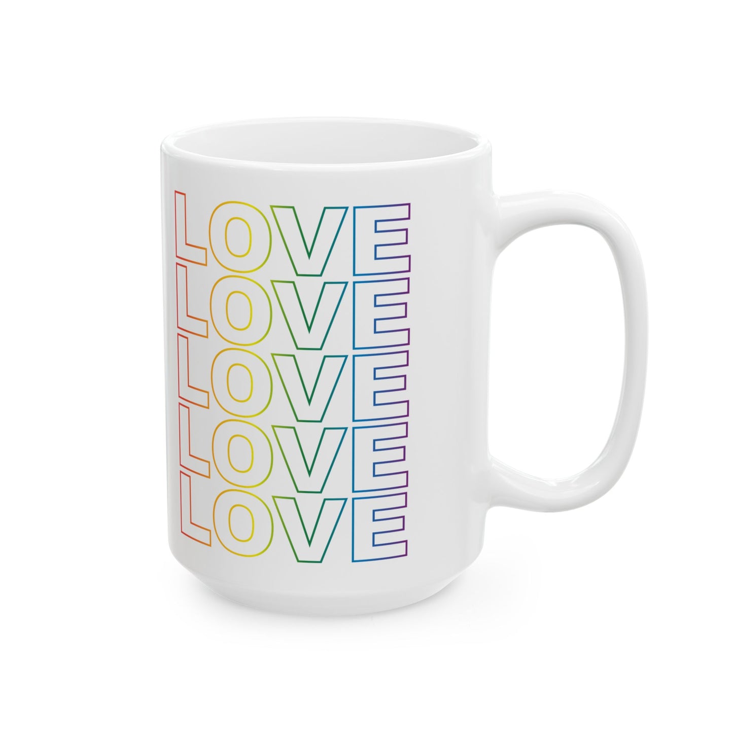 Rainbow LOVE Stack Mug with Live Love Be Peace Logo – 15oz-Love Side