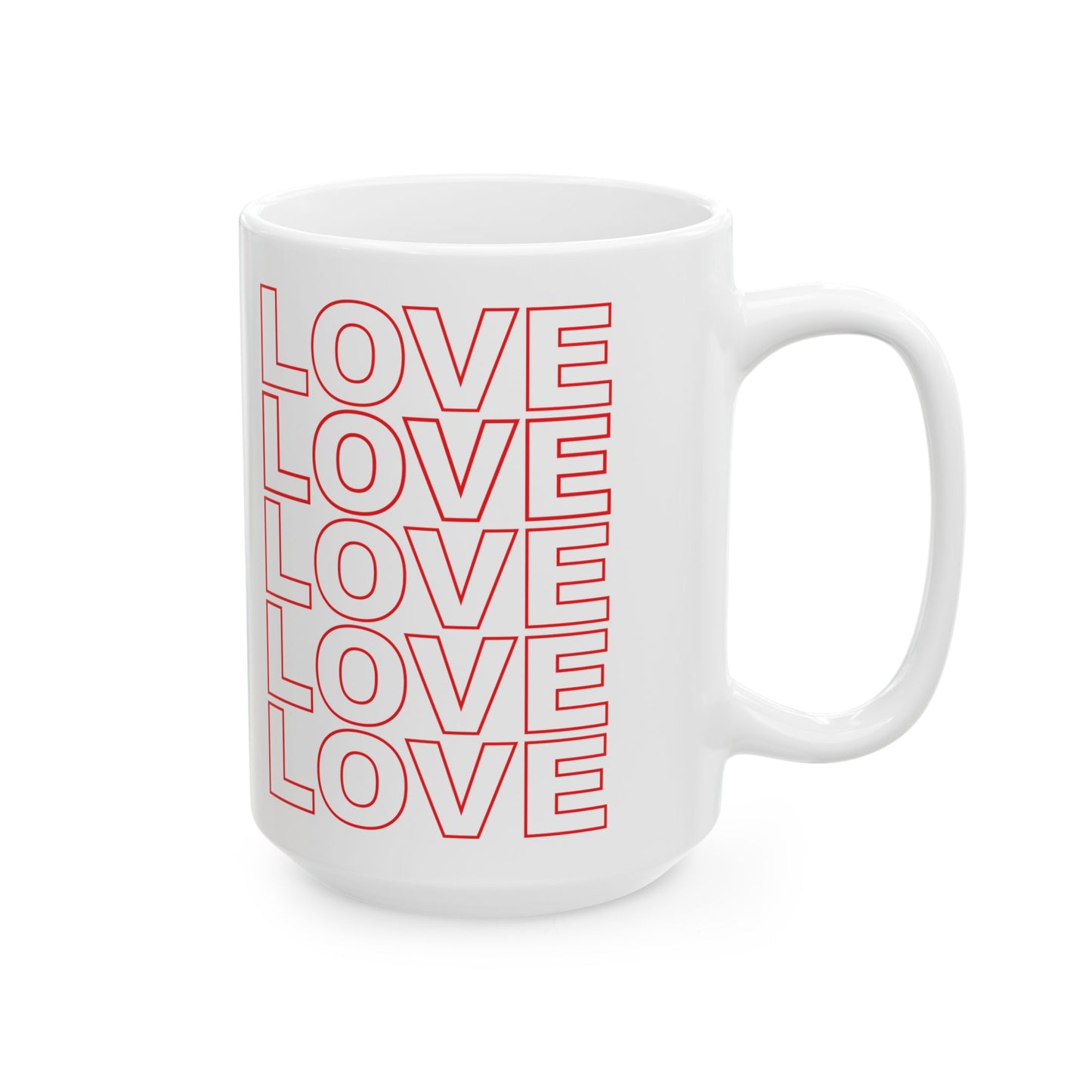 Red LOVE Stack Mug with Live Love Be Peace Logo – 15oz-Love Side