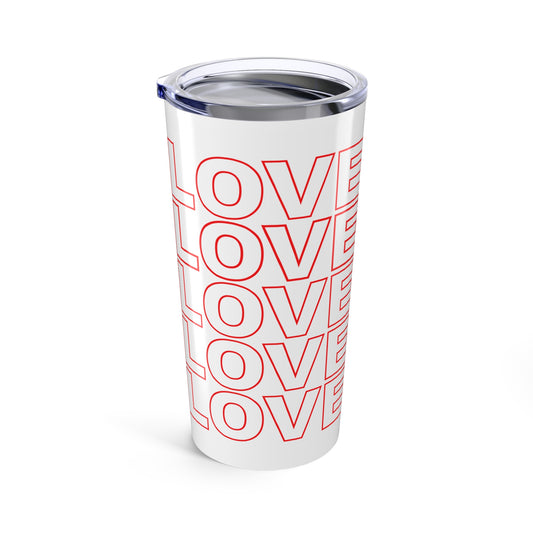 20oz Insulated Tumbler with Red LOVE Stack and Peace Logo Love Side