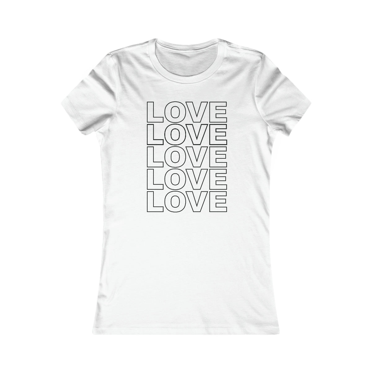 Live Love Be Peace LOVE Stack women’s t shirt in black on white