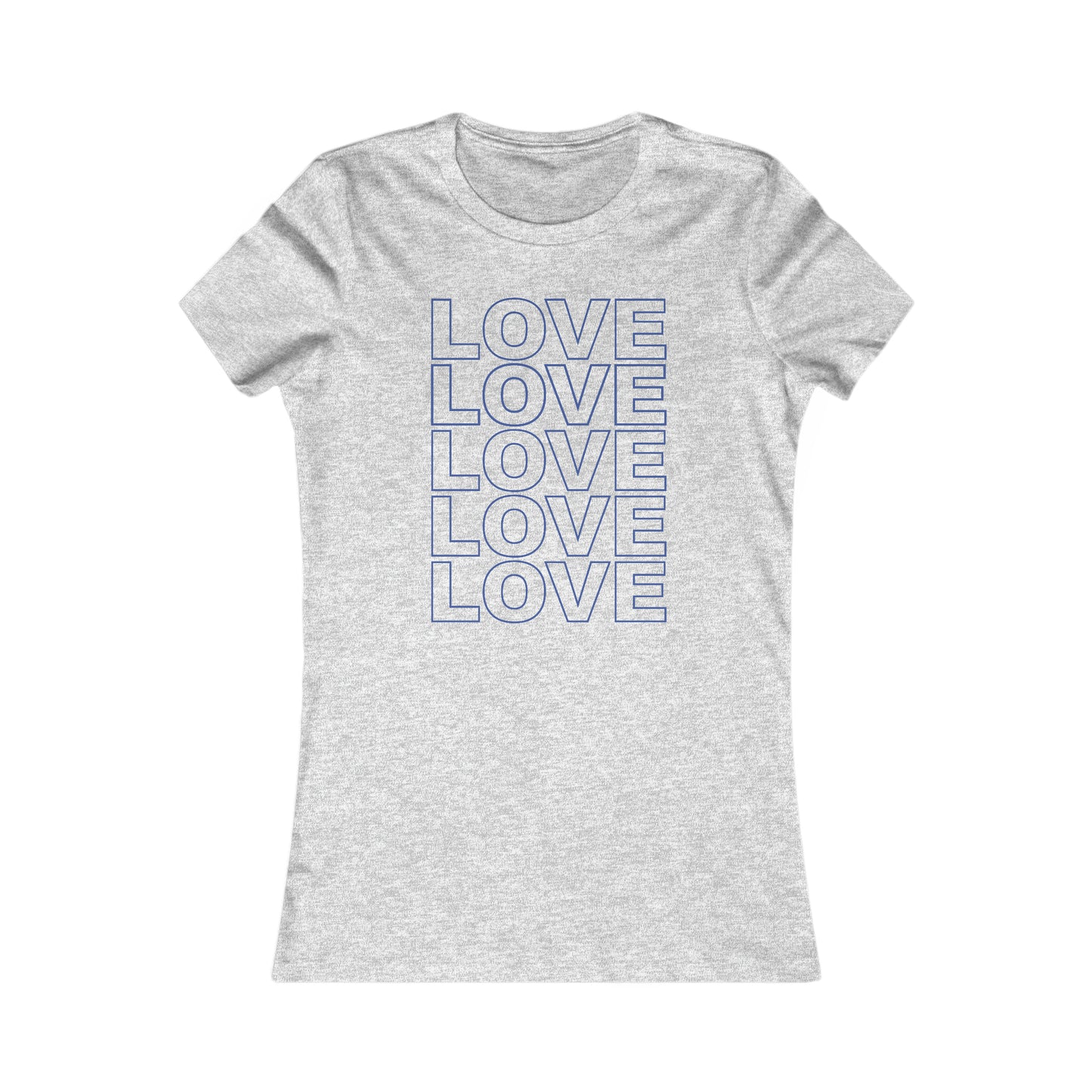 Live Love Be Peace LOVE Stack women’s t shirt in blue on grey