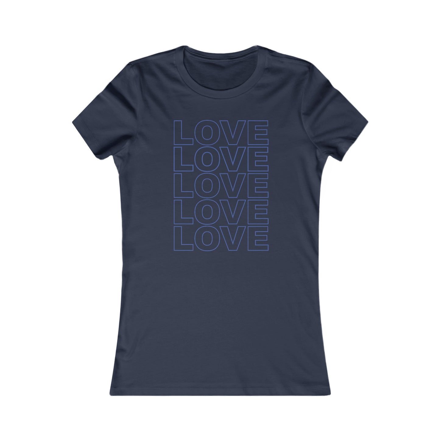 Live Love Be Peace LOVE Stack women’s t shirt in blue on navy