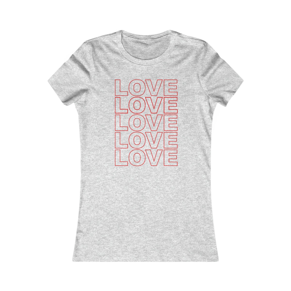 Live Love Be Peace LOVE Stack women’s t shirt in red on grey