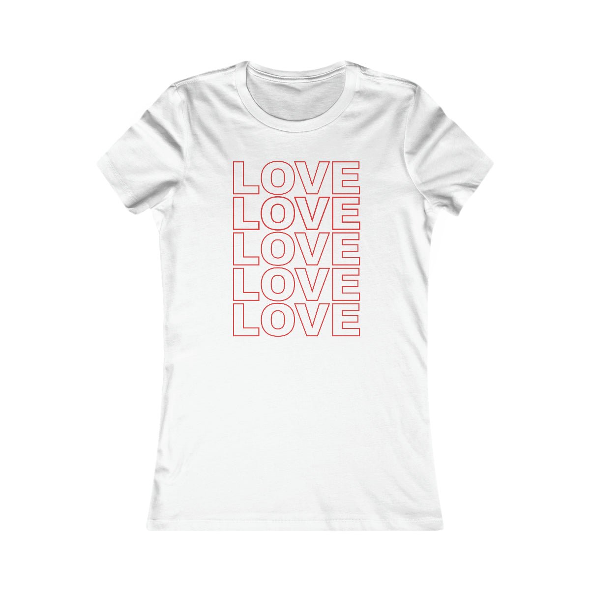 Live Love Be Peace LOVE Stack women’s t shirt in red on white