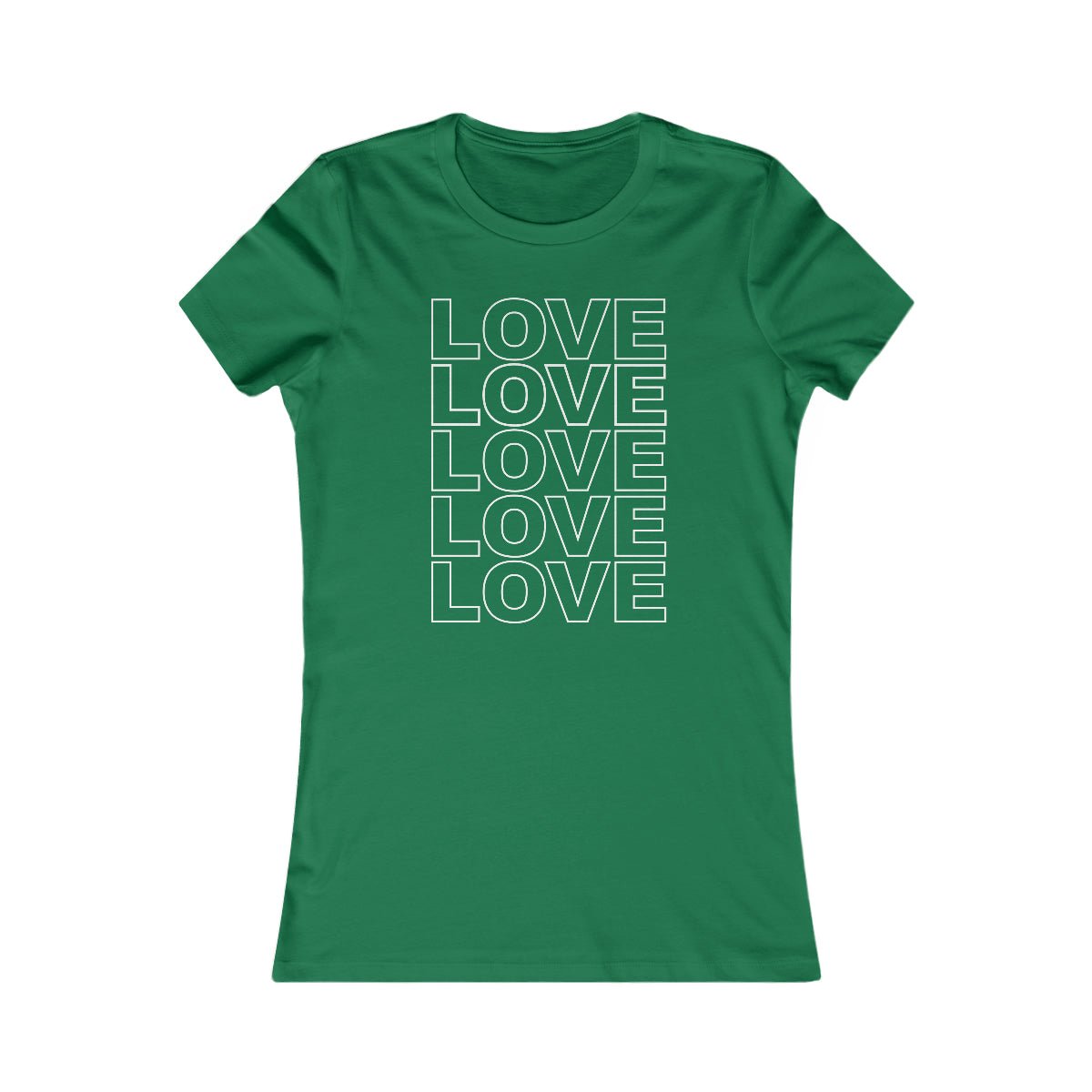 Live Love Be Peace LOVE Stack women’s t shirt in white on green