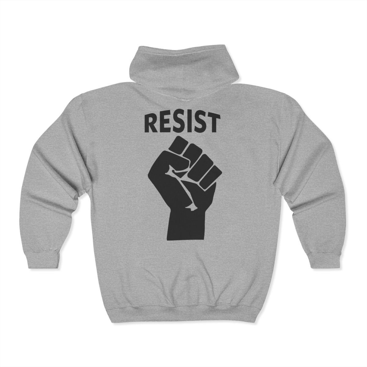 Live Love Be Peace RESIST back design full zip hoodie in black on grey