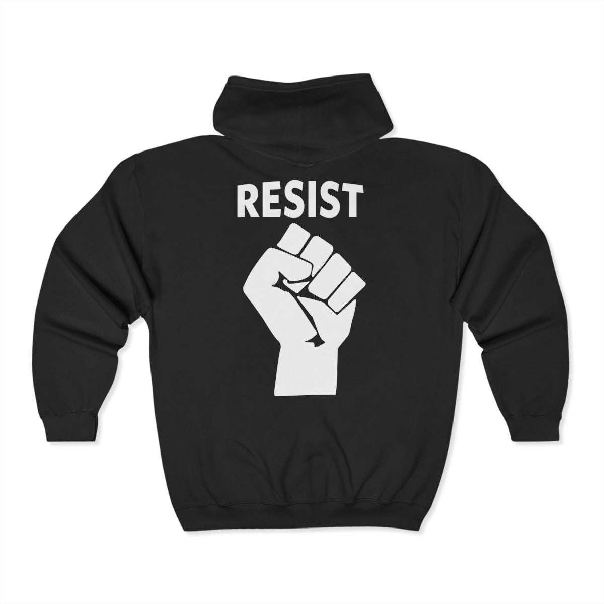 Live Love Be Peace RESIST back design full zip hoodie in white on black
