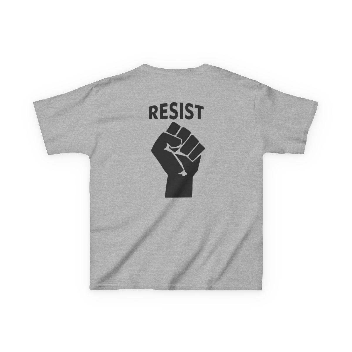 Live Love Be Peace RESIST back print kids t shirt in black on grey