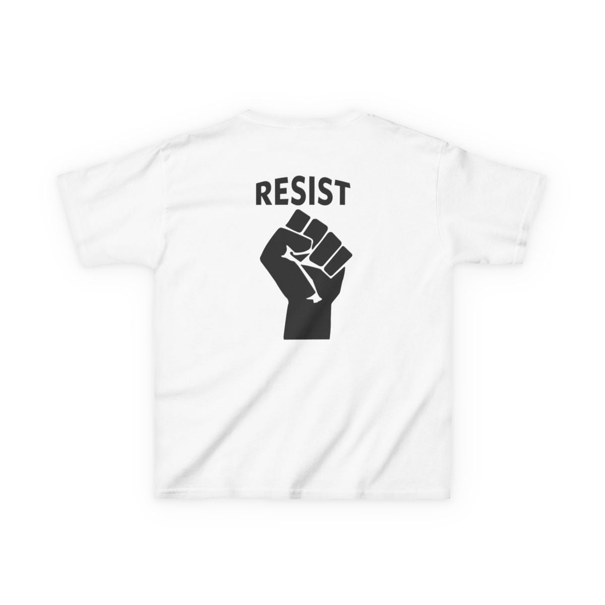 Live Love Be Peace RESIST back print kids t shirt in black on white