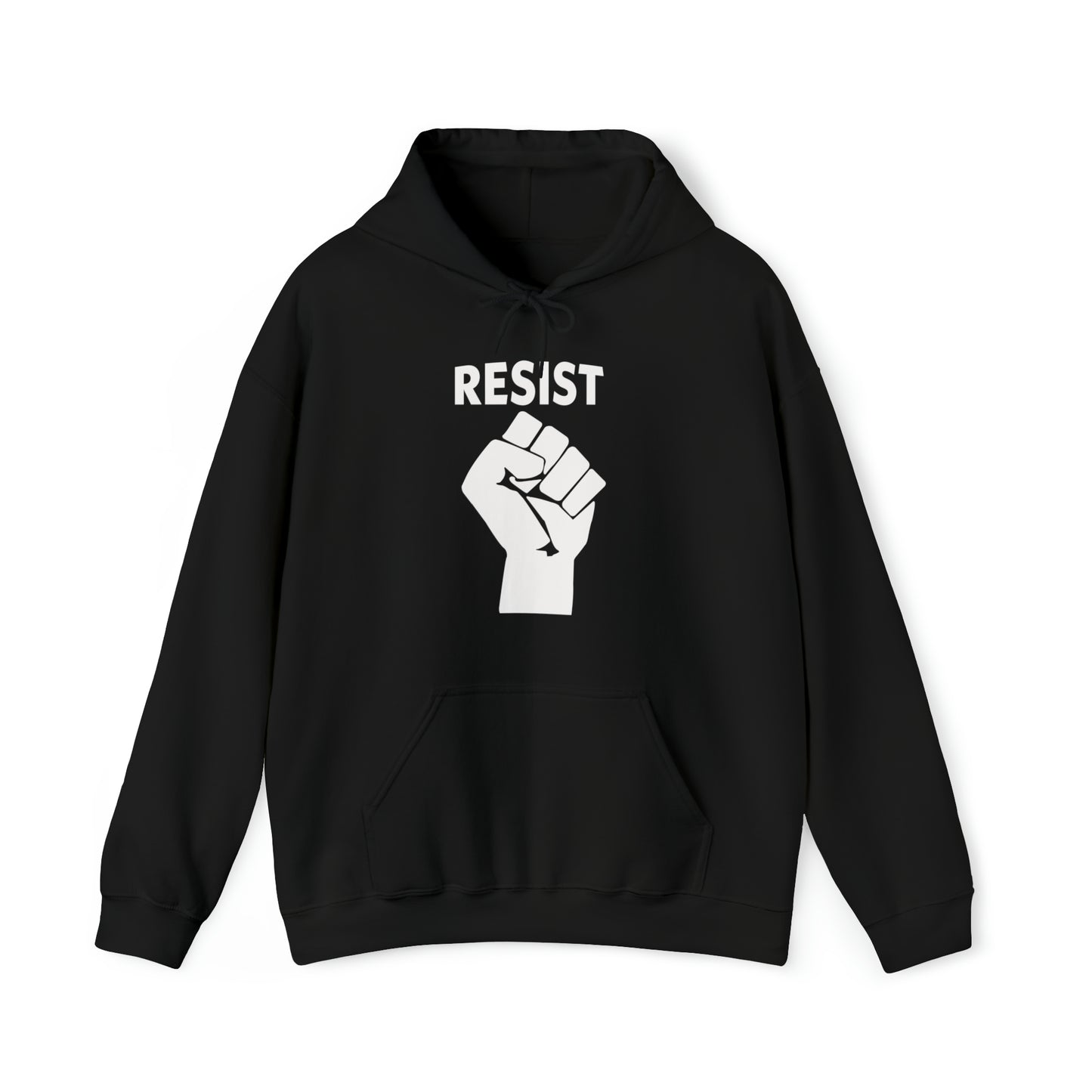 Live Love Be Peace RESIST front pullover hoodie in white on black