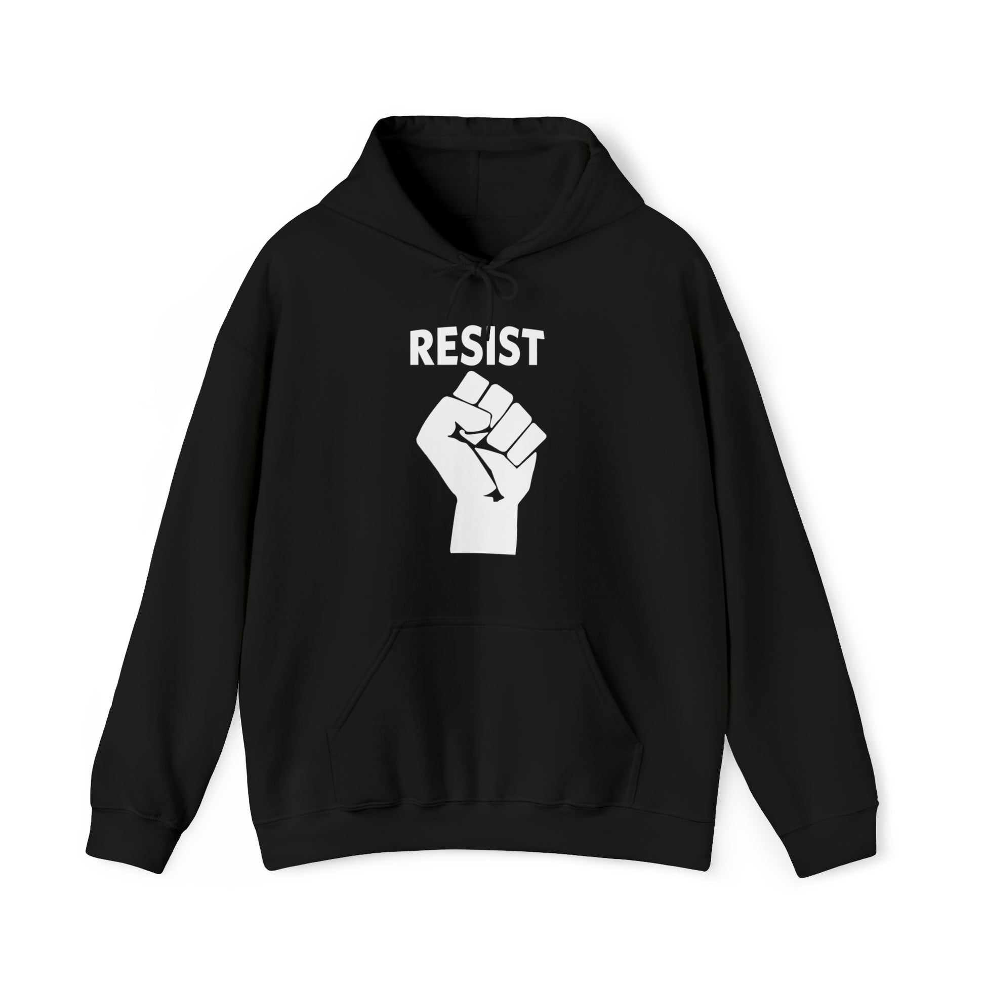 Live Love Be Peace RESIST front pullover hoodie in white on black