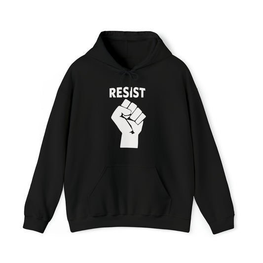 Live Love Be Peace RESIST front pullover hoodie in white on black