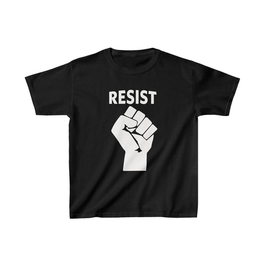 Live Love Be Peace RESIST kids t shirt in white on black