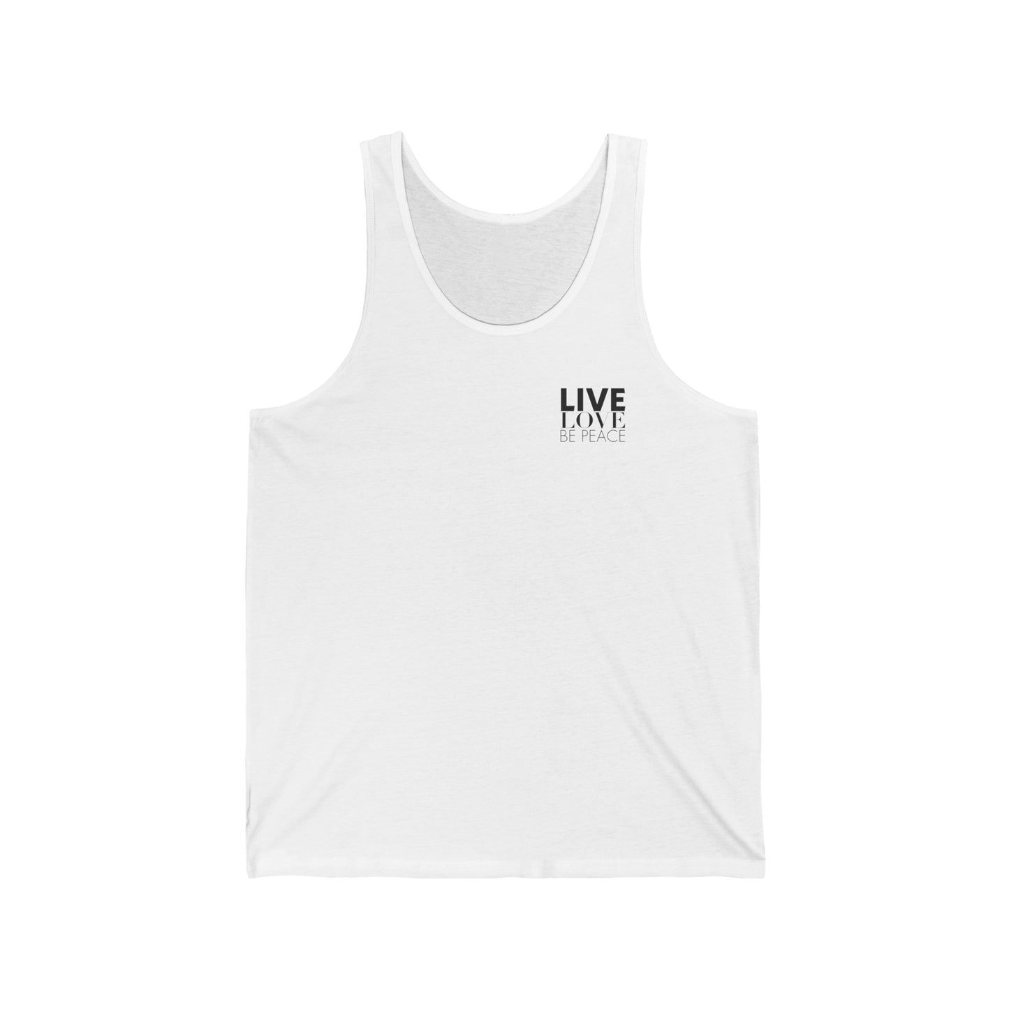 'Live Love Be Peace' and 'RESIST' Tank Top in Black on White Front.