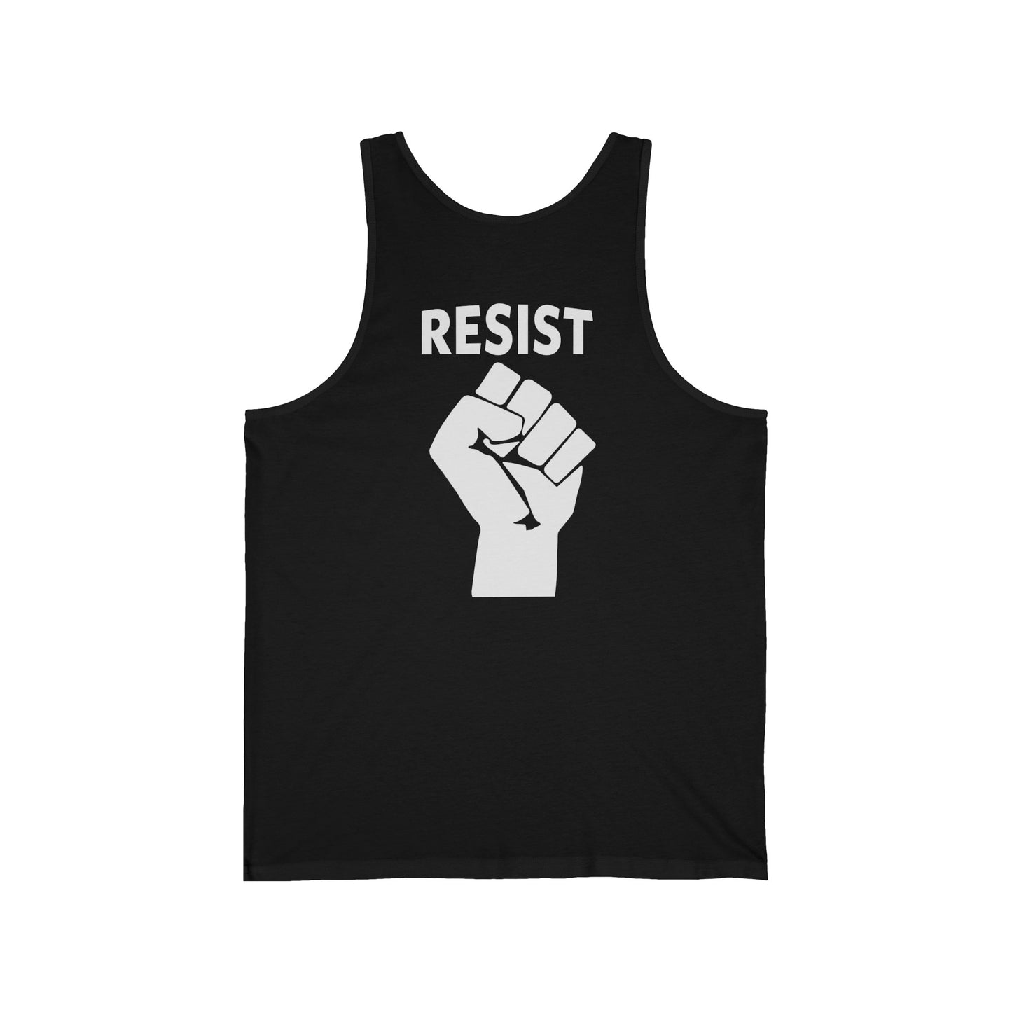 'Live Love Be Peace' and 'RESIST' Tank Top in White on Black Back.