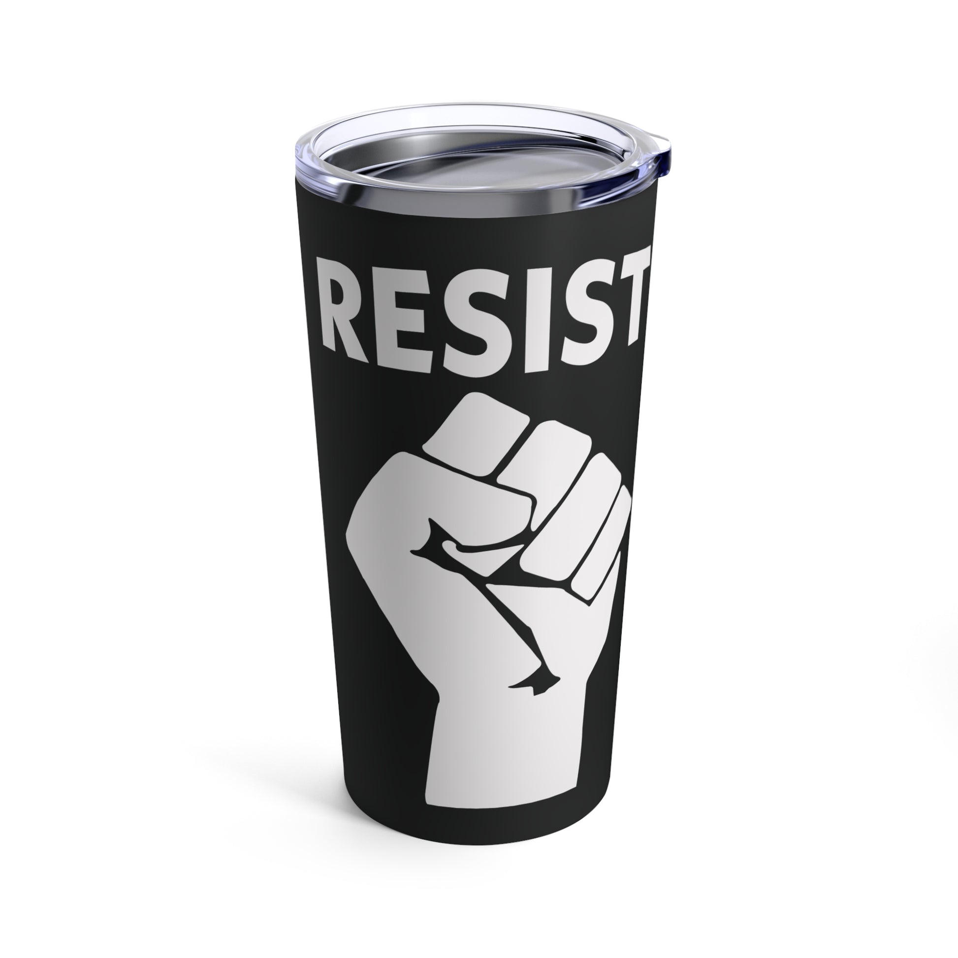 Live Love Be Peace RESIST tumbler in white on black - 20oz stainless steel vacuum insulated travel mug for activists