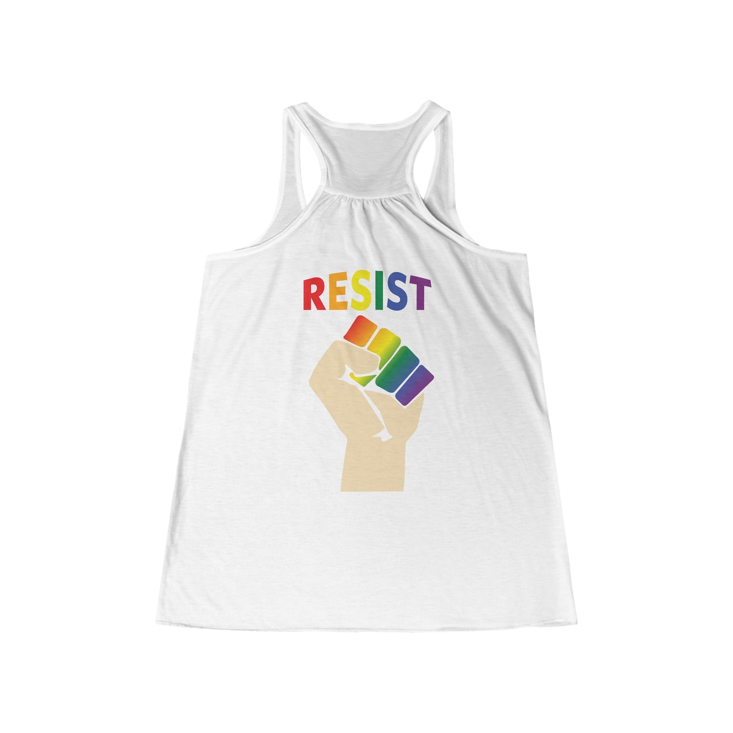 Live Love Be Peace Resist Women's Tank Top Rainbow on White Back.