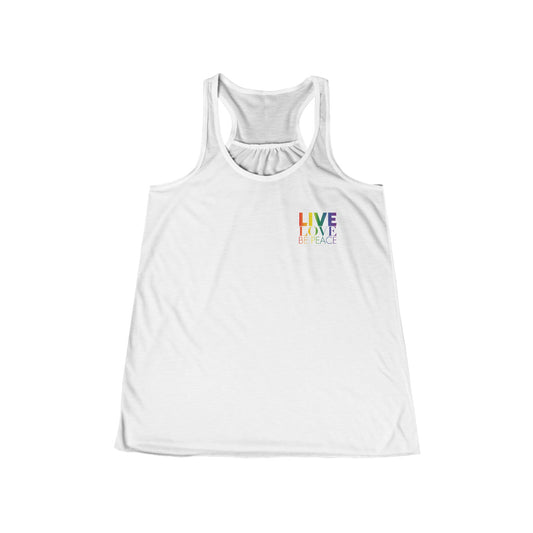 Live Love Be Peace Resist Women's Tank Top Rainbow on White Front.