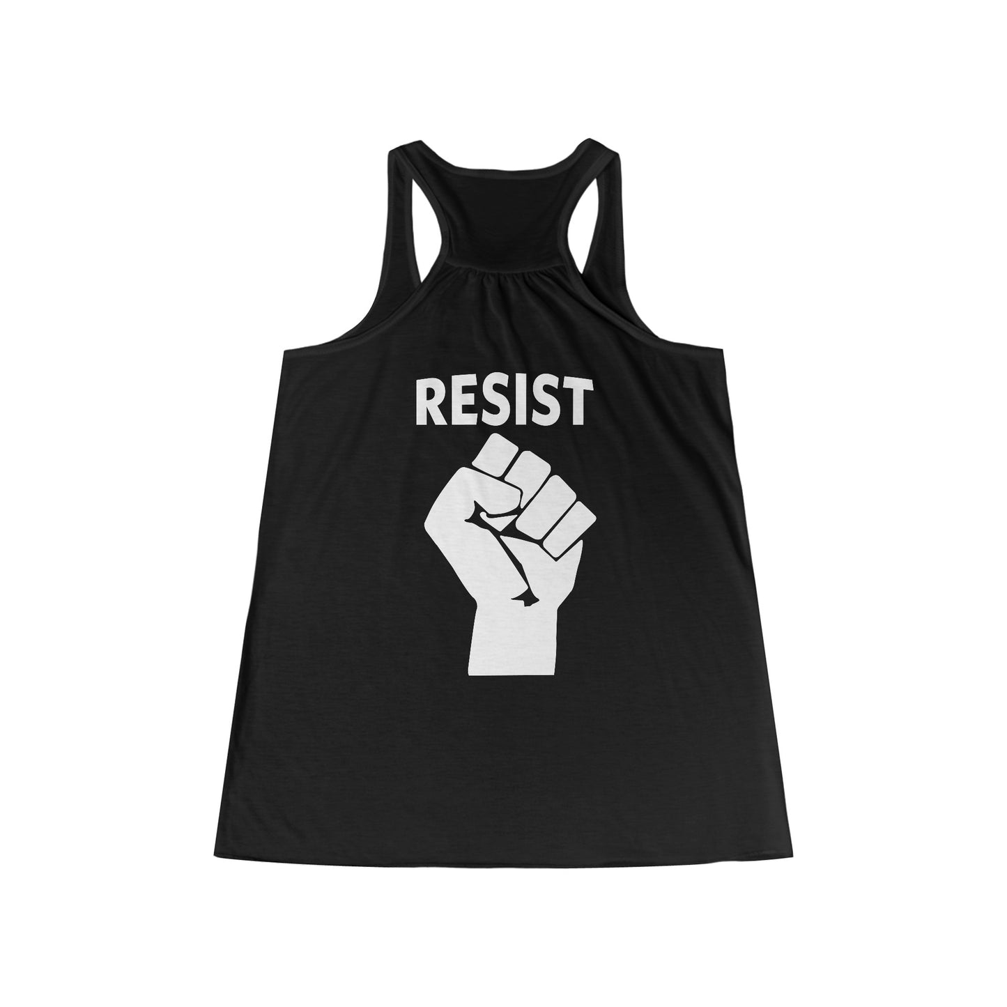 Live Love Be Peace and RESIST Womens Tank Top White on Black Back