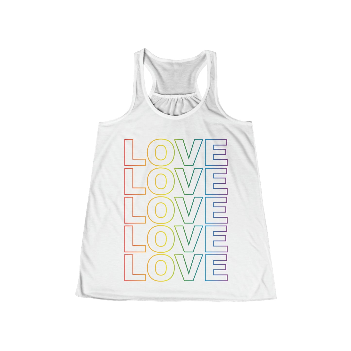 Love Stack Flowy Racerback Tank Rainbow on White