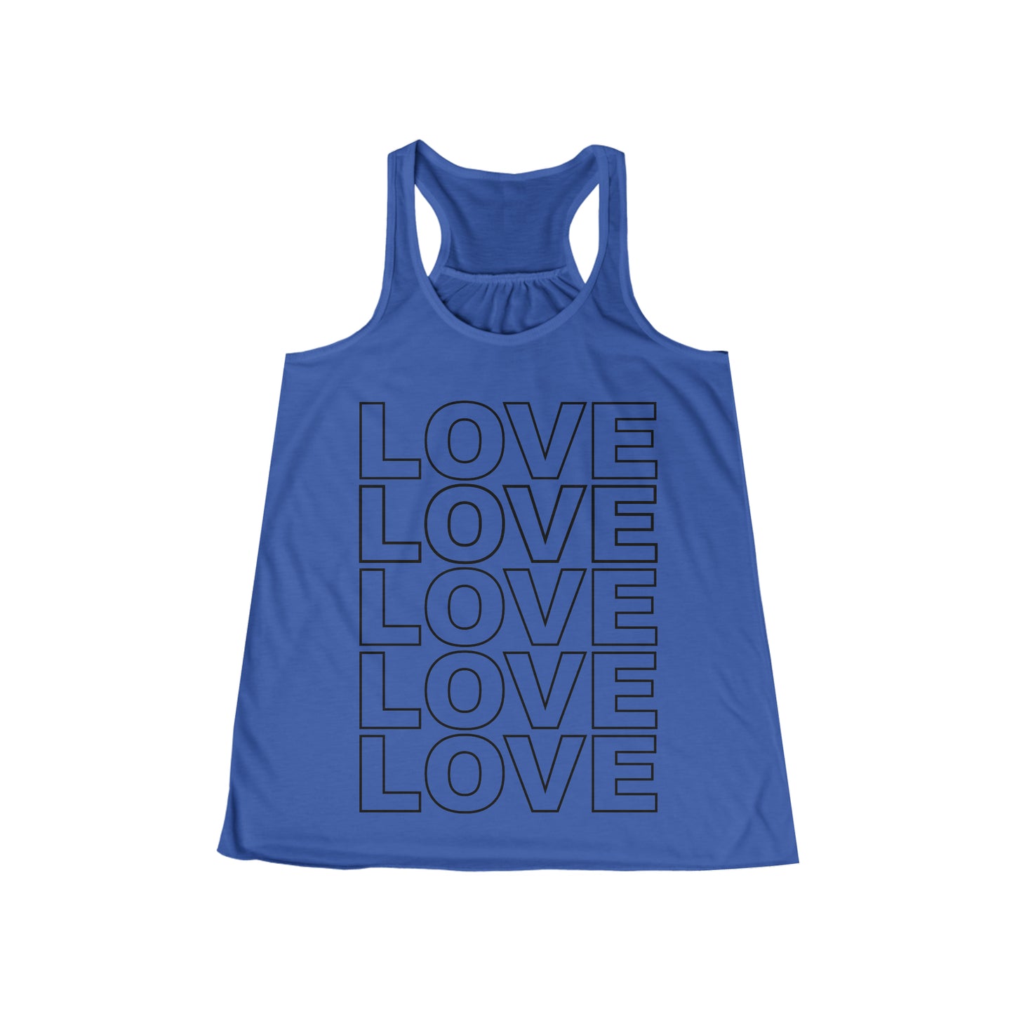 Love Stack Flowy Racerback Tank Black on True Royal